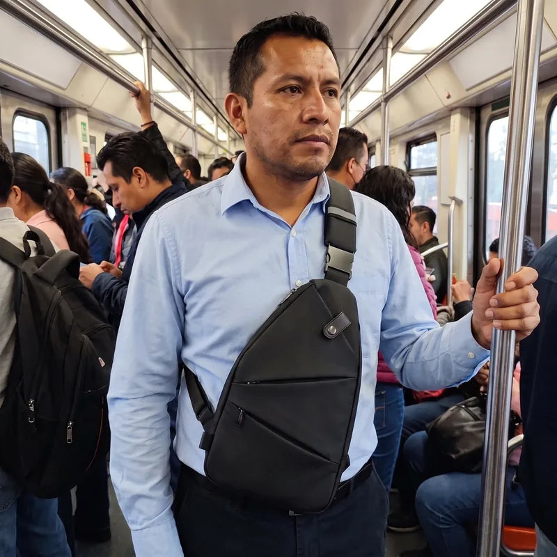 Foto de Arturo V. con su bolso NELVAY