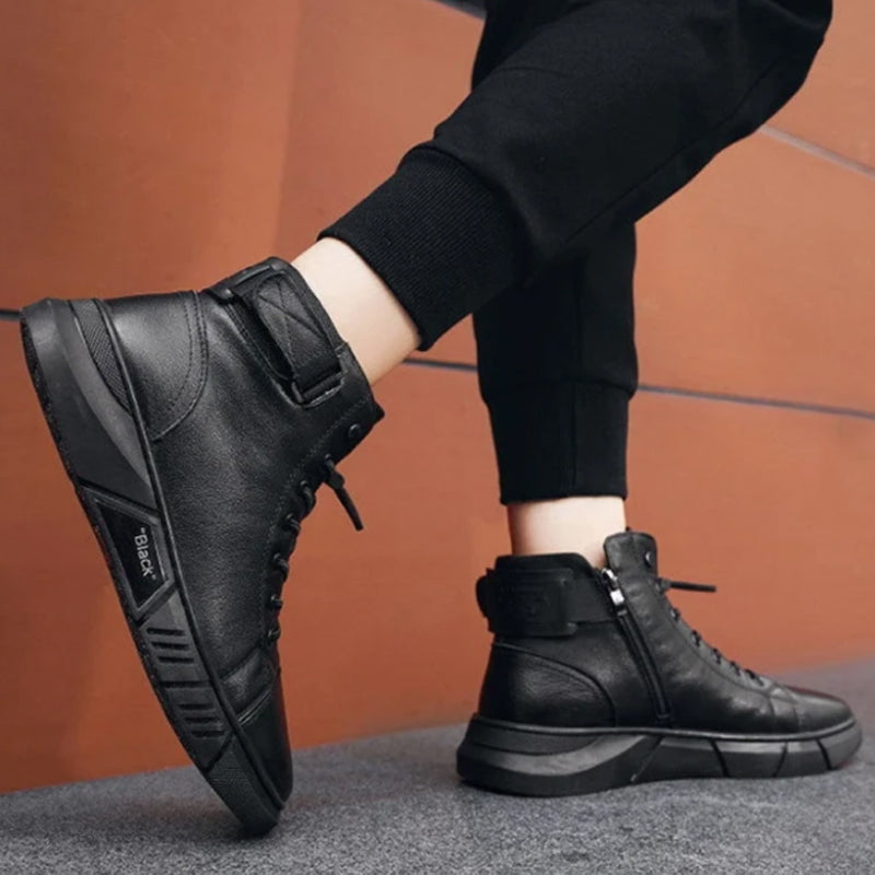 Soren | Men's Black Leather-Style Boots – Formal and Versatile with Optional Plush Lining