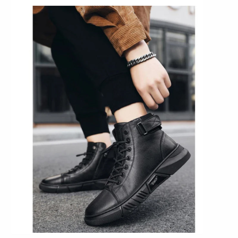 Soren | Men's Black Leather-Style Boots – Formal and Versatile with Optional Plush Lining