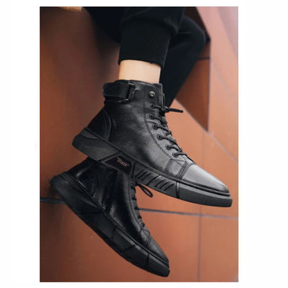 Soren | Men's Black Leather-Style Boots – Formal and Versatile with Optional Plush Lining