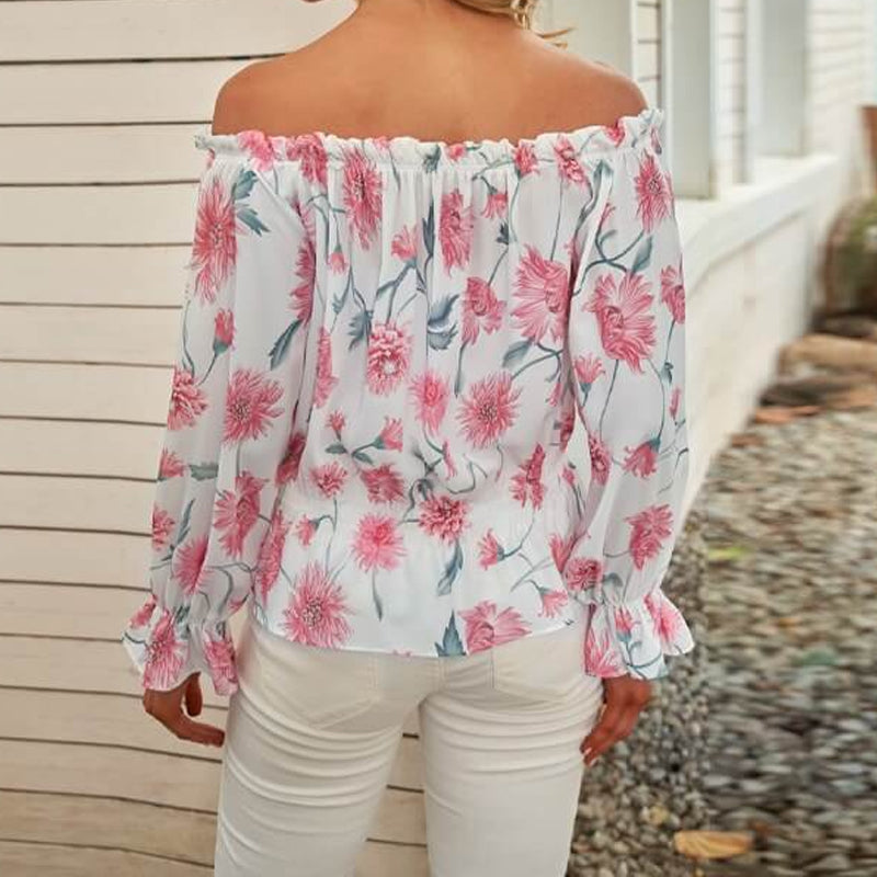 Colette | Women's Floral Off-Shoulder Blouse - Chic Ruffle Puff Sleeves