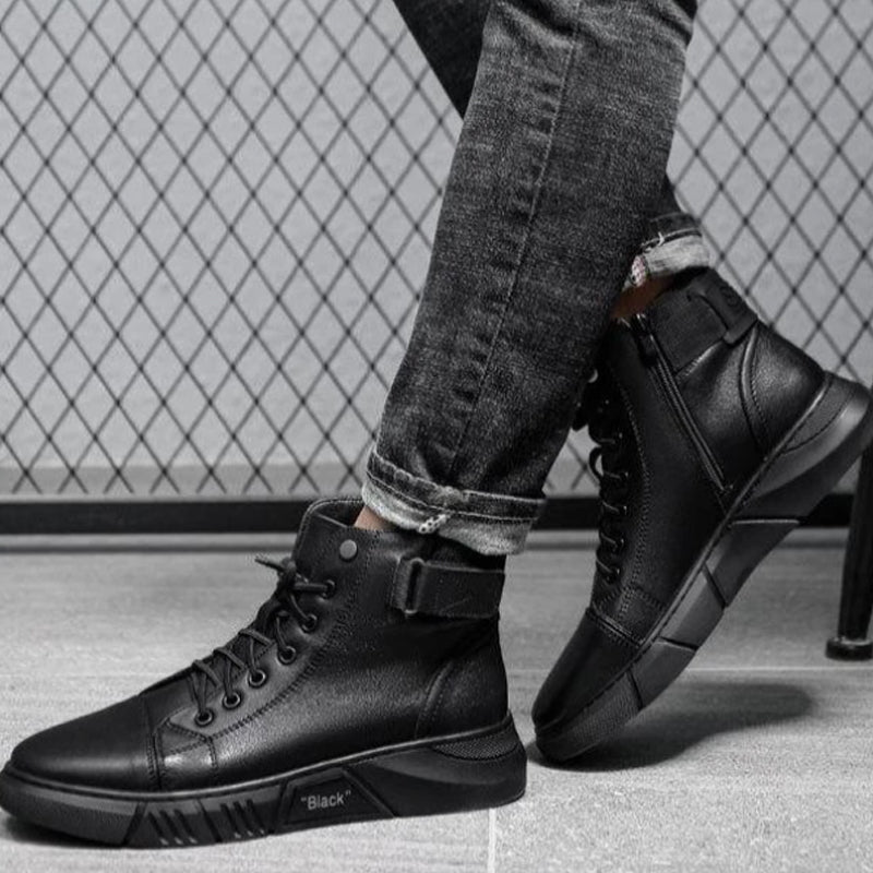 Soren | Men's Black Leather-Style Boots – Formal and Versatile with Optional Plush Lining