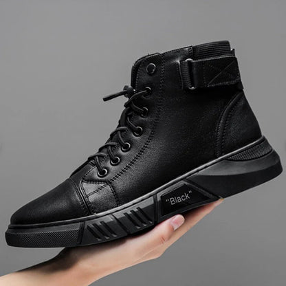 Soren | Men's Black Leather-Style Boots – Formal and Versatile with Optional Plush Lining