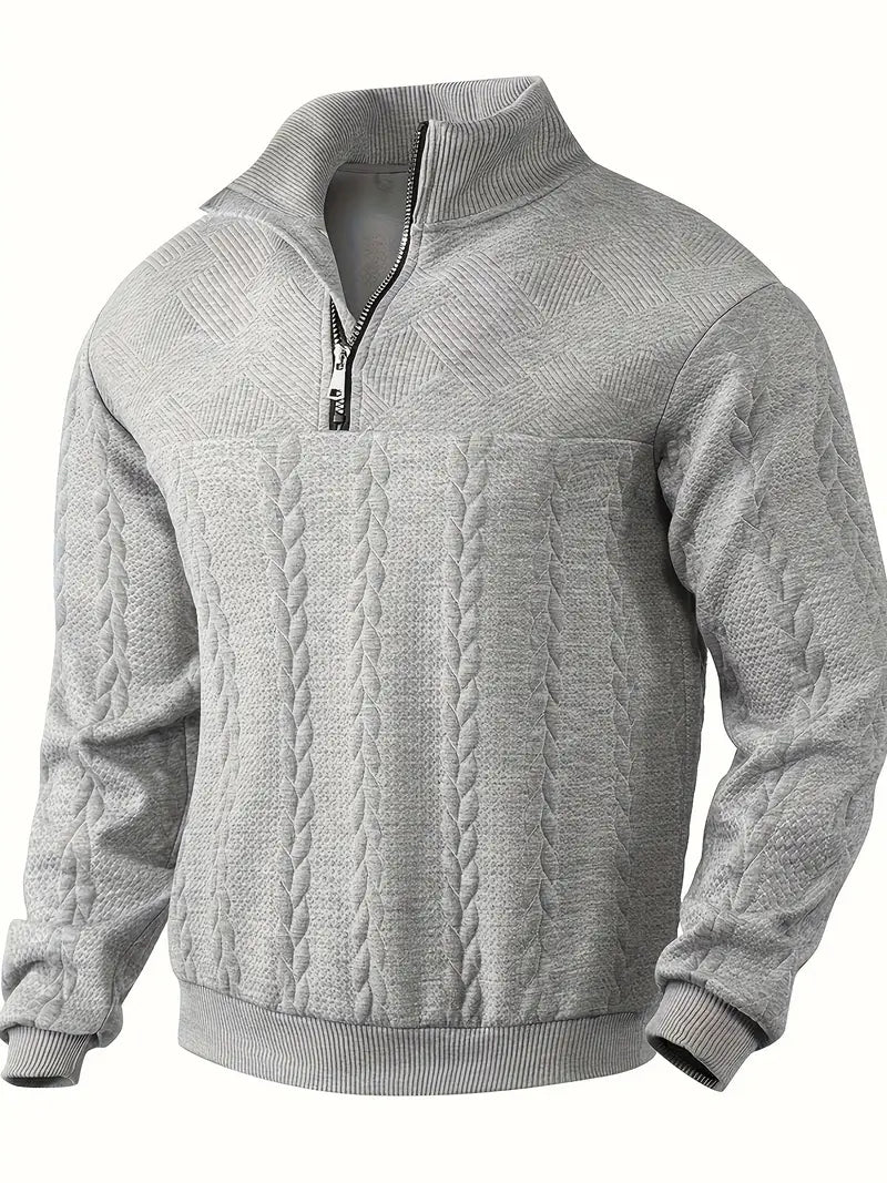 Geo Knitted Quarter-Zip Sweater | Classic Comfort with Modern Style