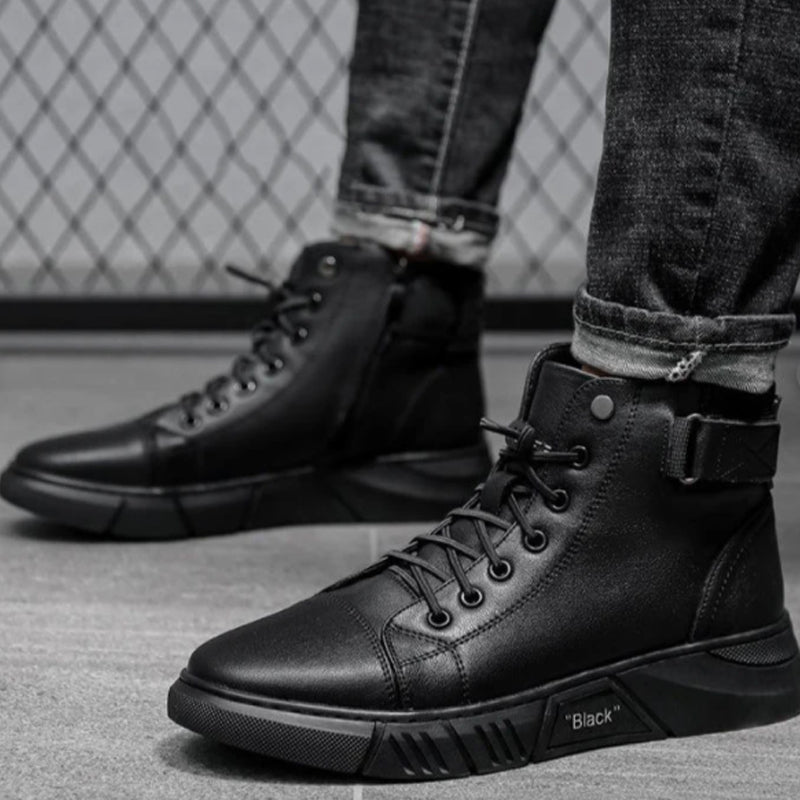 Soren | Men's Black Leather-Style Boots – Formal and Versatile with Optional Plush Lining