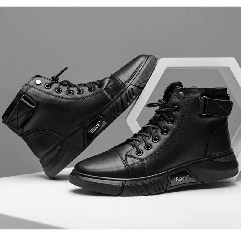 Soren | Men's Black Leather-Style Boots – Formal and Versatile with Optional Plush Lining