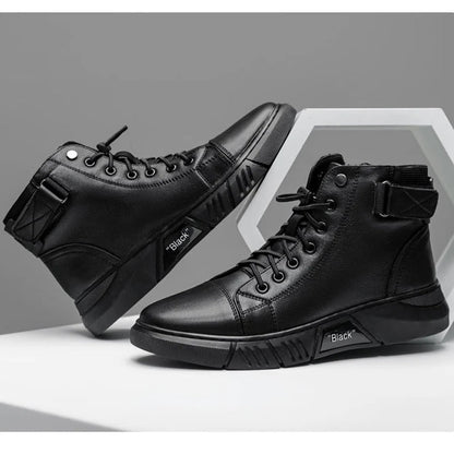 Soren | Men's Black Leather-Style Boots – Formal and Versatile with Optional Plush Lining