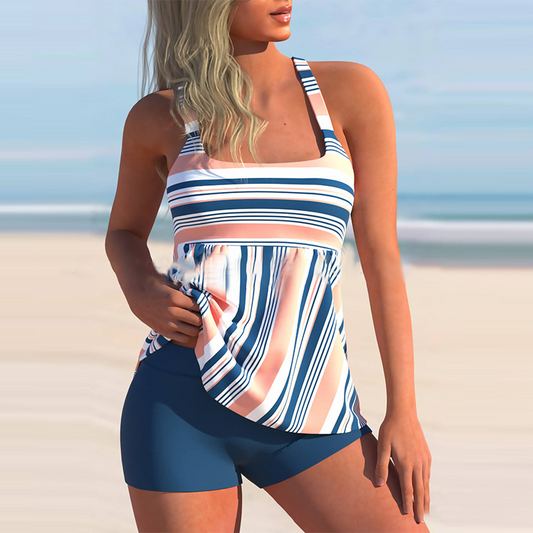 Felicity | Women's Striped Tankini Set – Flowy Tank Top with Fitted Bikini Bottoms