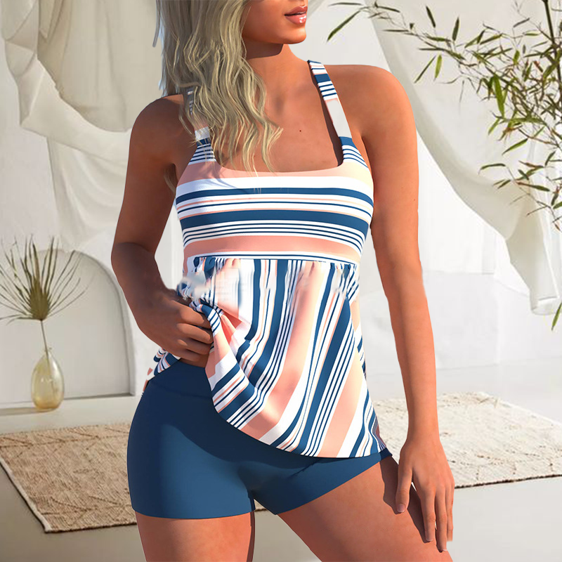 Felicity | Women's Striped Tankini Set – Flowy Tank Top with Fitted Bikini Bottoms