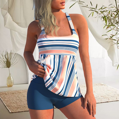 Felicity | Women's Striped Tankini Set – Flowy Tank Top with Fitted Bikini Bottoms