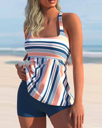 Felicity | Women's Striped Tankini Set – Flowy Tank Top with Fitted Bikini Bottoms