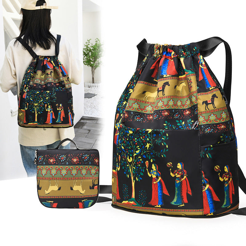 Emilia | Foldable Drawstring Backpack - Large Capacity & Unique Printed Design