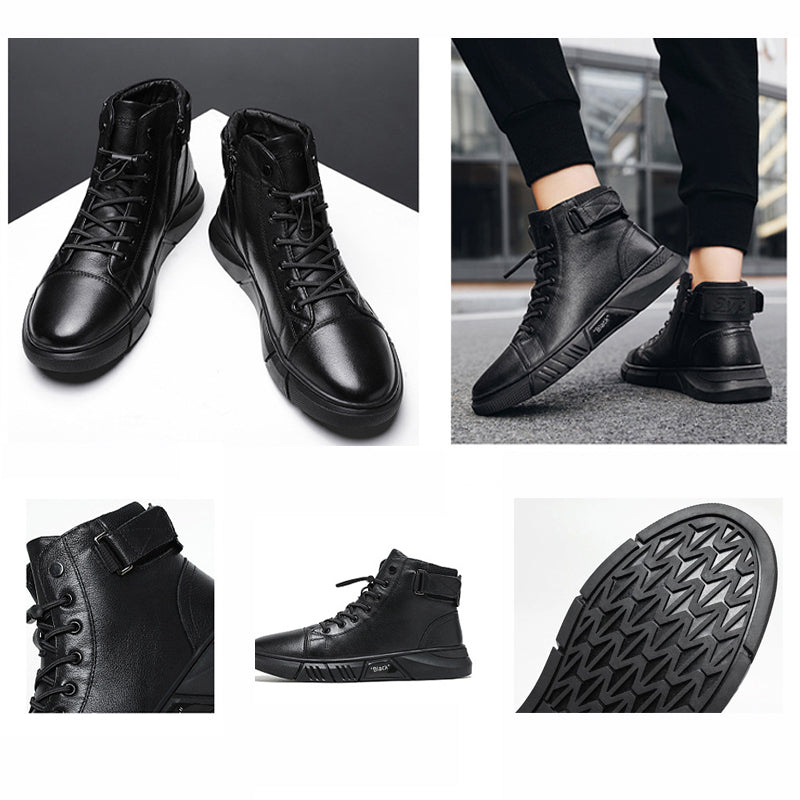 Soren | Men's Black Leather-Style Boots – Formal and Versatile with Optional Plush Lining