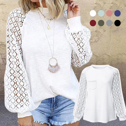 Mariah | Women's Lace Blouse – Round Neck & Long Lantern Sleeves for Elegant Style