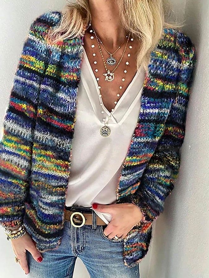 Lilian | Women's Multicolor Striped Knit Cardigan – Relaxed Fit, Vibrant & Perfectly Cozy