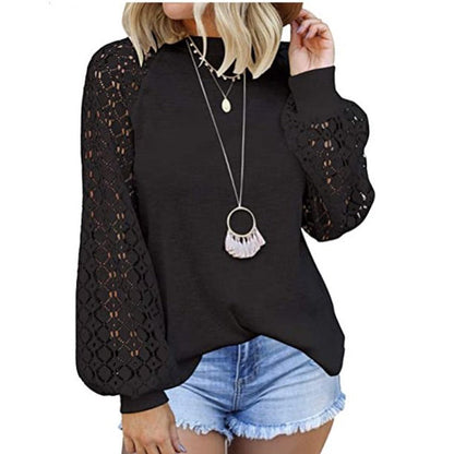 Mariah | Women's Lace Blouse – Round Neck & Long Lantern Sleeves for Elegant Style