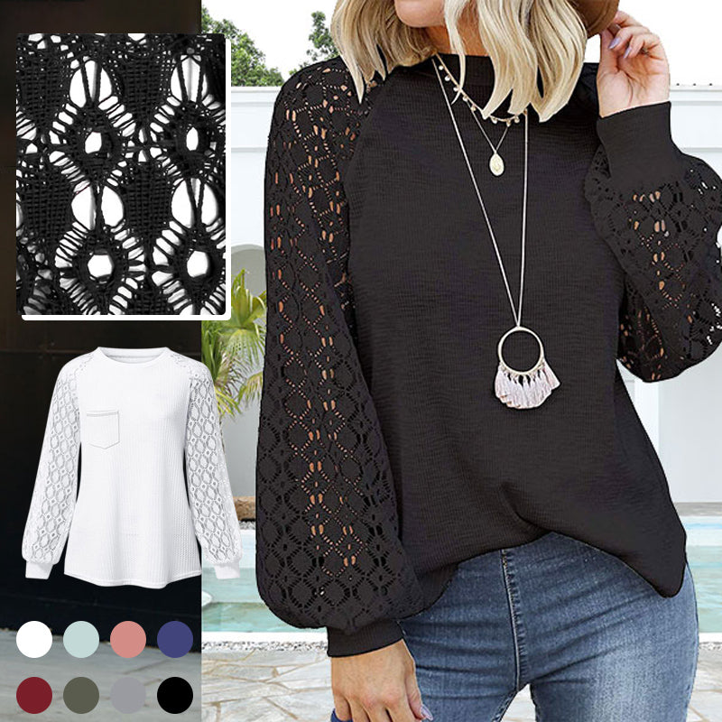 Mariah | Women's Lace Blouse – Round Neck & Long Lantern Sleeves for Elegant Style