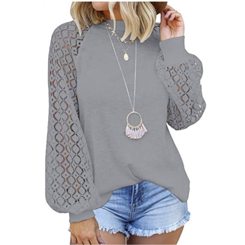 Mariah | Women's Lace Blouse – Round Neck & Long Lantern Sleeves for Elegant Style