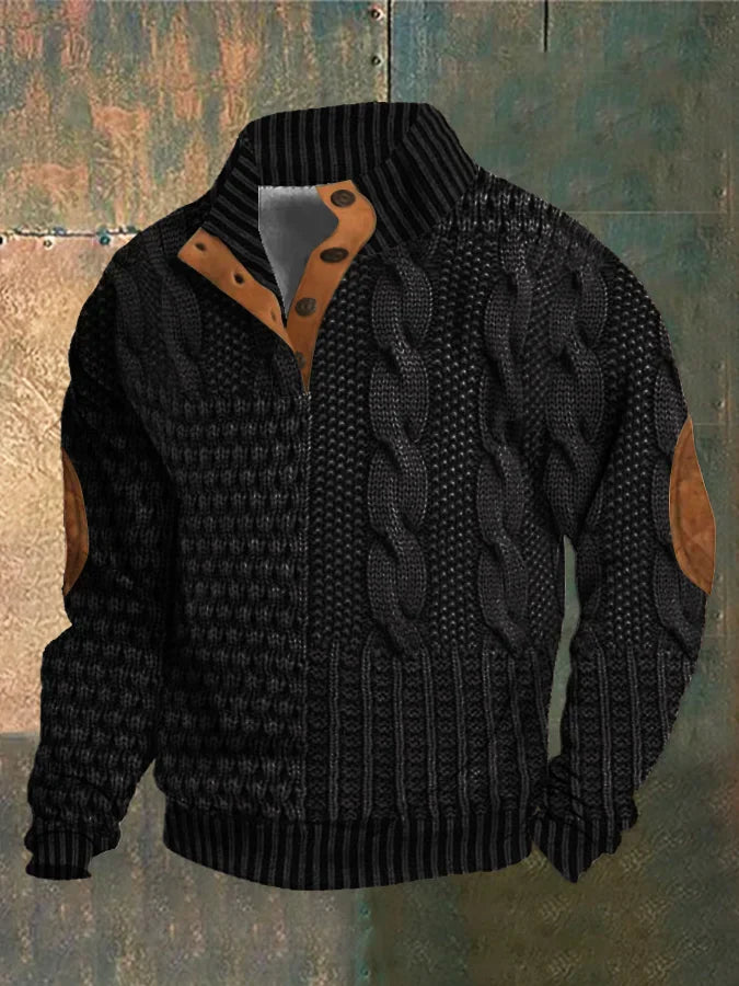 Theodore | Men's Classic Print Sweater - Warm Half-Button Knit Look Pullover