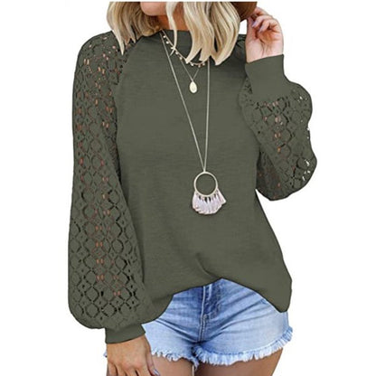 Mariah | Women's Lace Blouse – Round Neck & Long Lantern Sleeves for Elegant Style