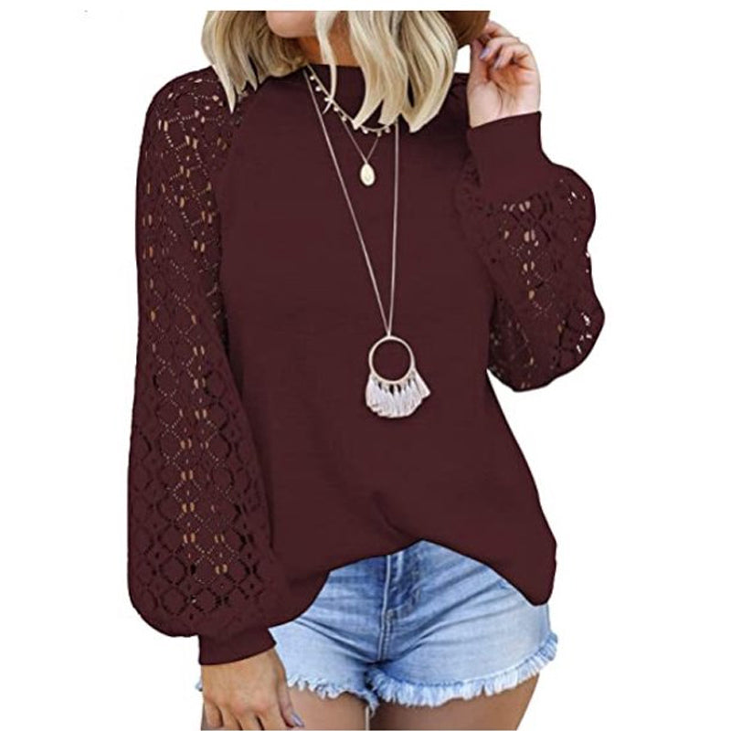 Mariah | Women's Lace Blouse – Round Neck & Long Lantern Sleeves for Elegant Style