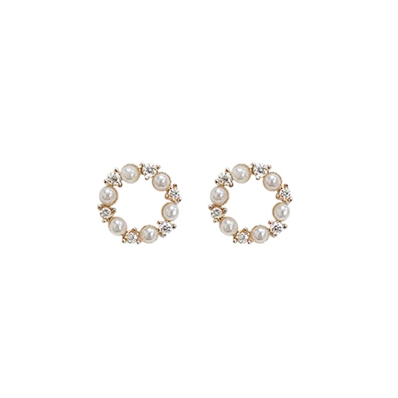 Kaia | Champagne Gold Shell Pearl Circle Stud Earrings – Chic & Elegant Jewelry for Women