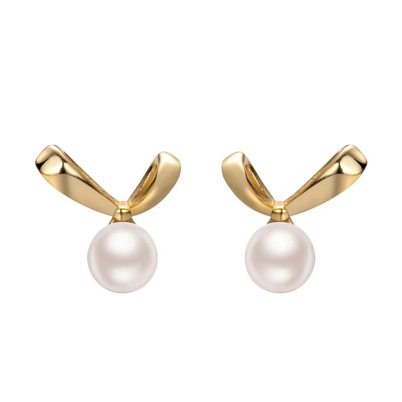 Sophia | Golden Bow-Knot Shell Pearl Stud Earrings – Elegant & Classic Jewelry for Women