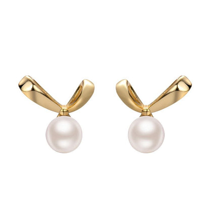 Sophia | Golden Bow-Knot Shell Pearl Stud Earrings – Elegant & Classic Jewelry for Women