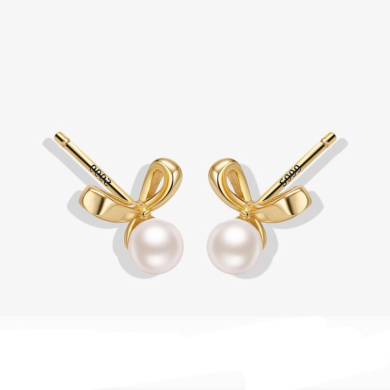 Sophia | Golden Bow-Knot Shell Pearl Stud Earrings – Elegant & Classic Jewelry for Women