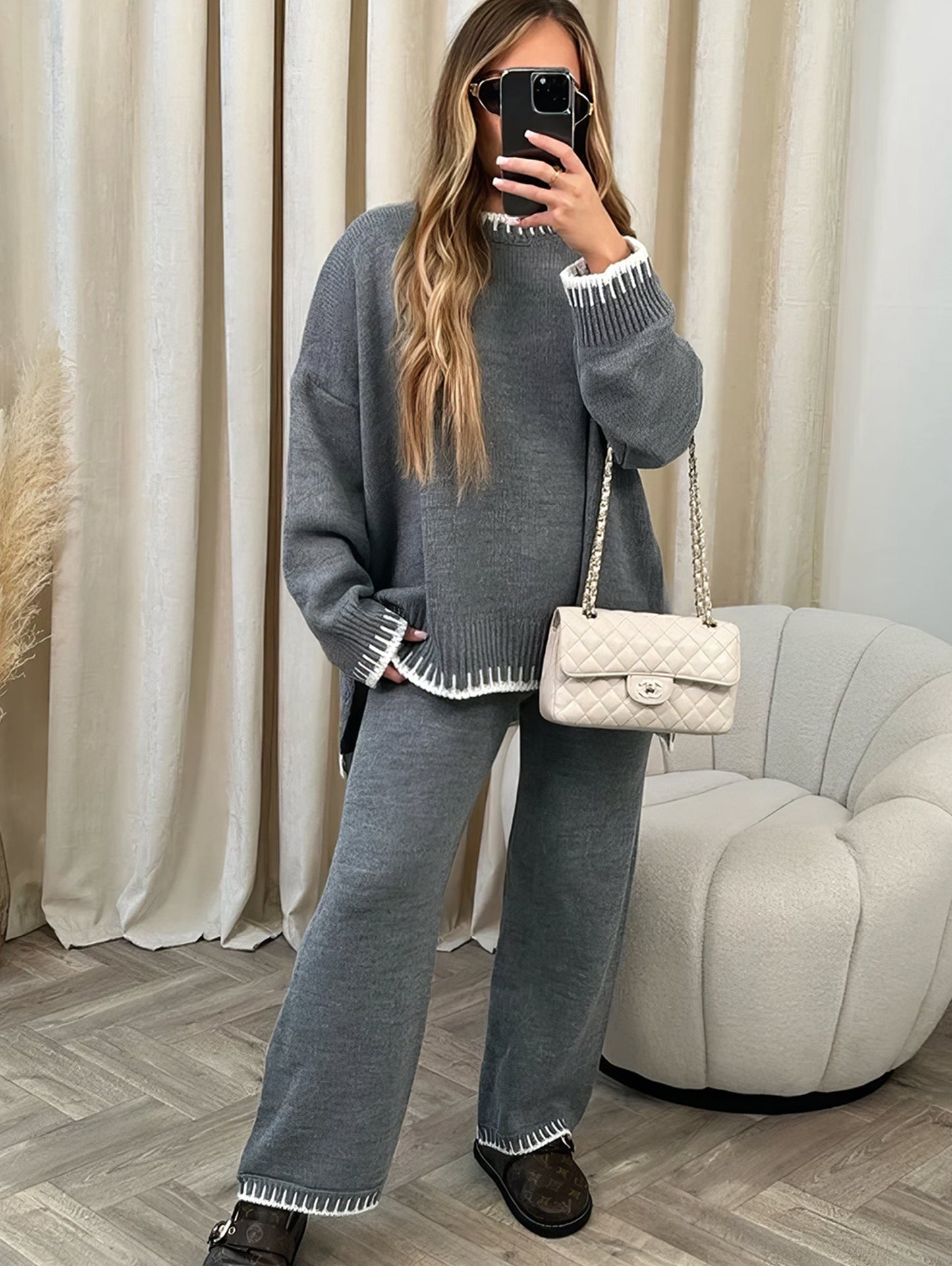 Esme | Women's Comfy Set - Stylish Knit Sweater & Wide-Leg Pants for Everyday Comfort