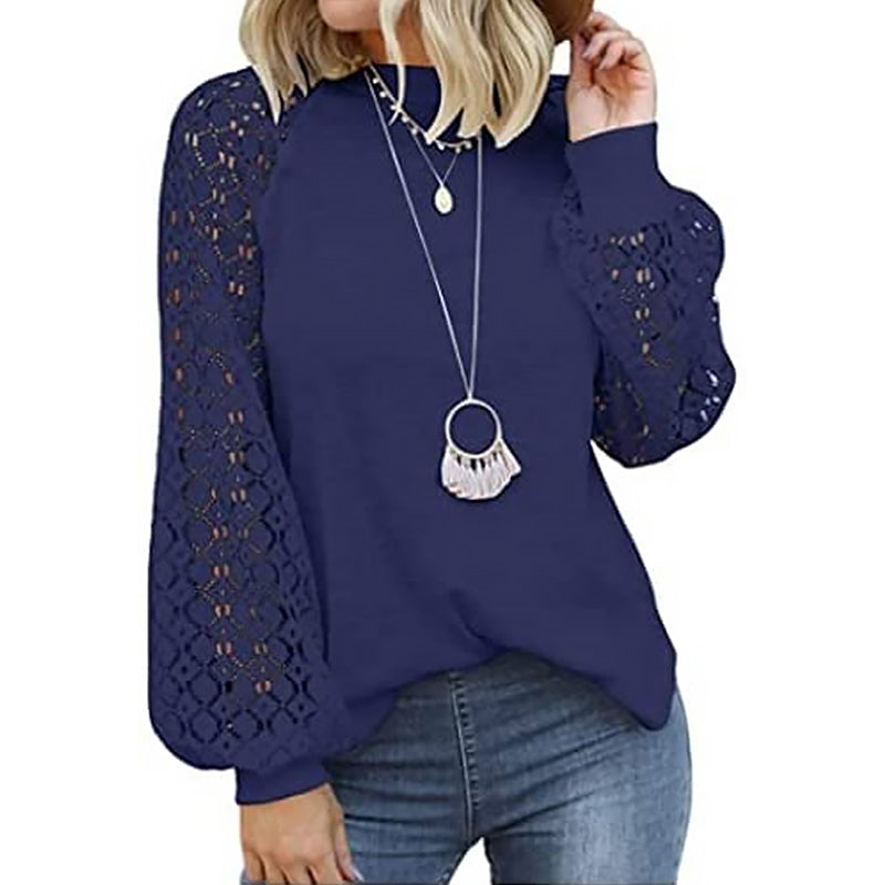 Mariah | Women's Lace Blouse – Round Neck & Long Lantern Sleeves for Elegant Style