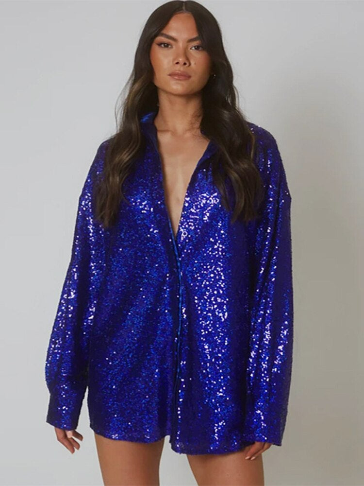 Viola | Women's Sparkly Oversized Blouse – Chic, Glam & Party-Ready