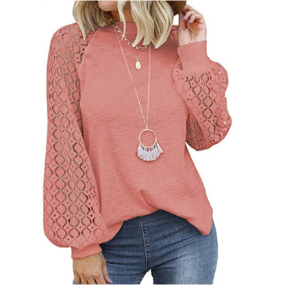 Mariah | Women's Lace Blouse – Round Neck & Long Lantern Sleeves for Elegant Style