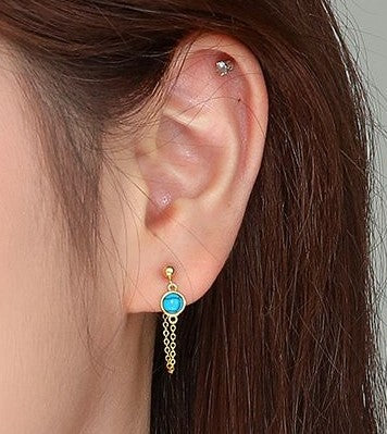 Naomi | Turquoise Tassel Hoop Chain Earrings – Elegant Jewelry for Women