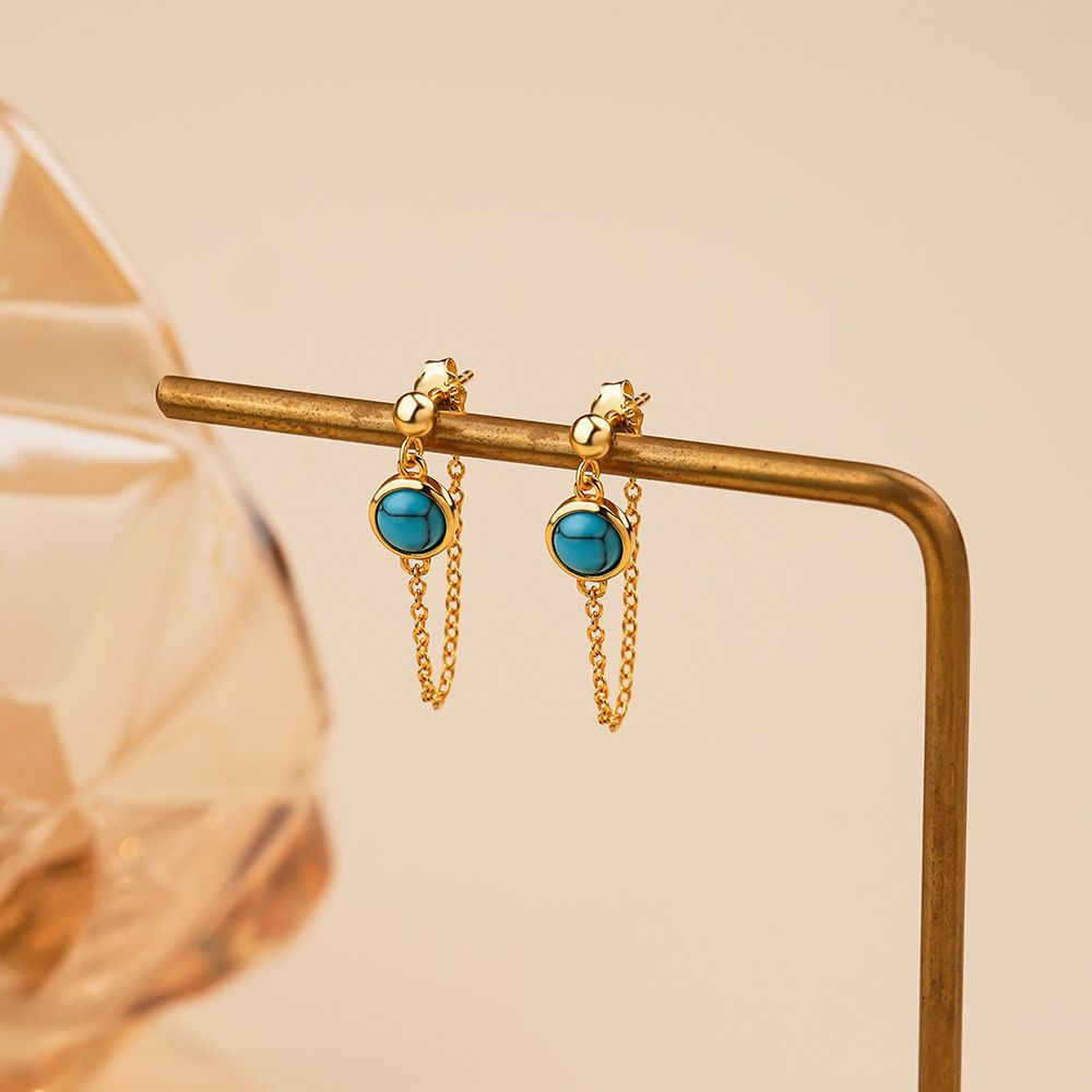 Naomi | Turquoise Tassel Hoop Chain Earrings – Elegant Jewelry for Women