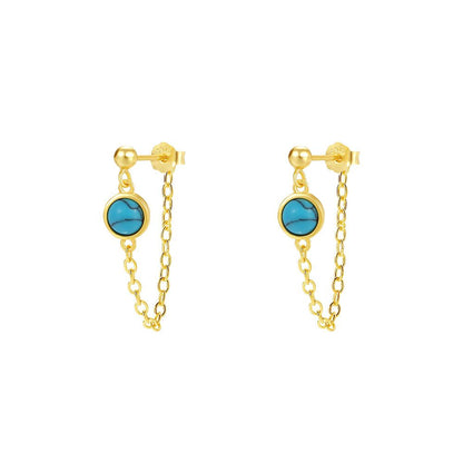 Naomi | Turquoise Tassel Hoop Chain Earrings – Elegant Jewelry for Women