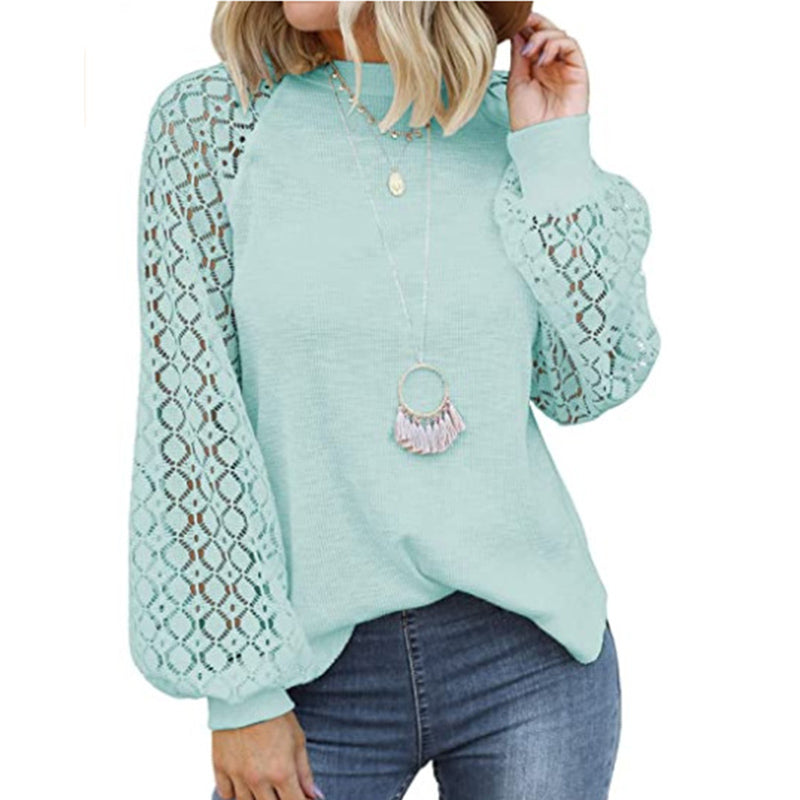 Mariah | Women's Lace Blouse – Round Neck & Long Lantern Sleeves for Elegant Style