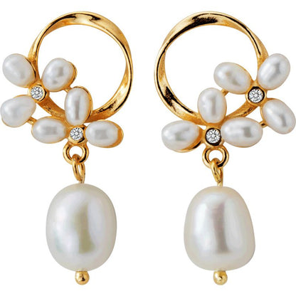 Amara | Golden Flower Pearl Dangling Earrings - Classy & Stylish Jewelry for Women