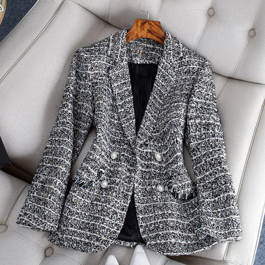 Virginia | Women's Fitted Checkered Tweed Blazer – Elegant, Classic & Chic