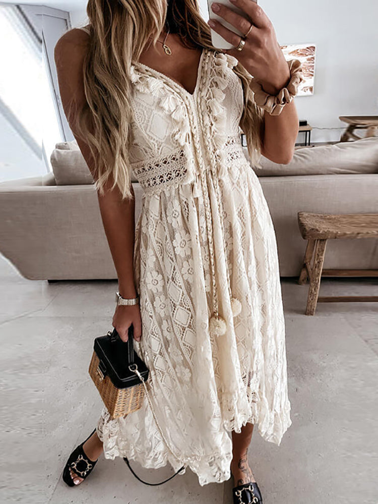 Karina | Women's Bohemian Lace Maxi Dress – Relaxed, Feminine & Naturally Elegant