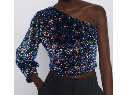 Cynthia | Women's Sequined Glitter Blouse – Stylish, Glamorous & Eye-Catching