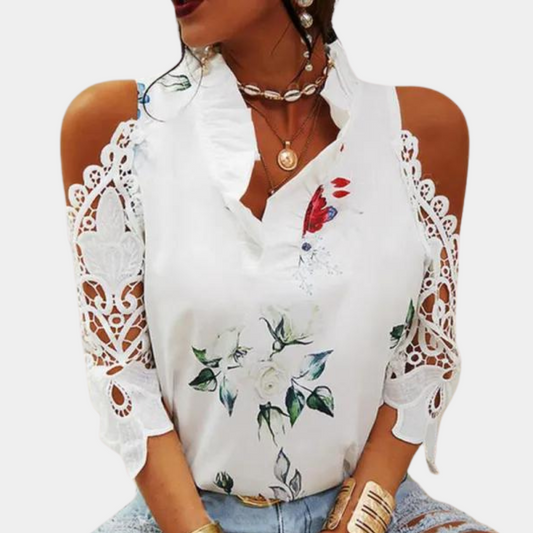 Isabelle | Women's Ruffled Off-Shoulder Blouse – Elegant Floral & Lace Details