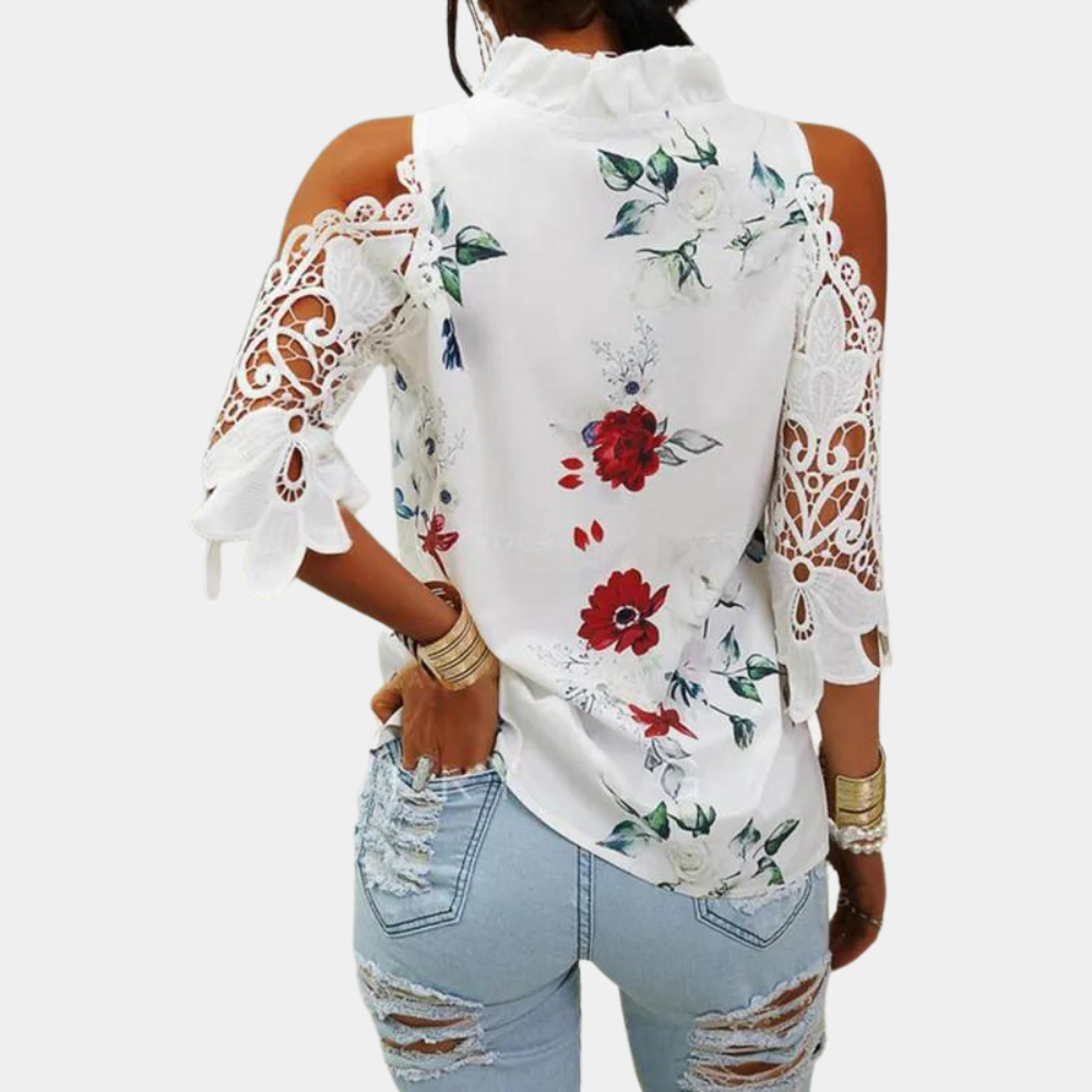 Isabelle | Women's Ruffled Off-Shoulder Blouse – Elegant Floral & Lace Details