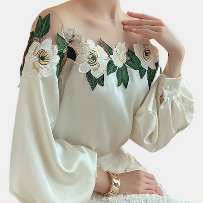 Isabel | Women's Floral Satin Blouse – Elegant & Lustrous Statement Piece