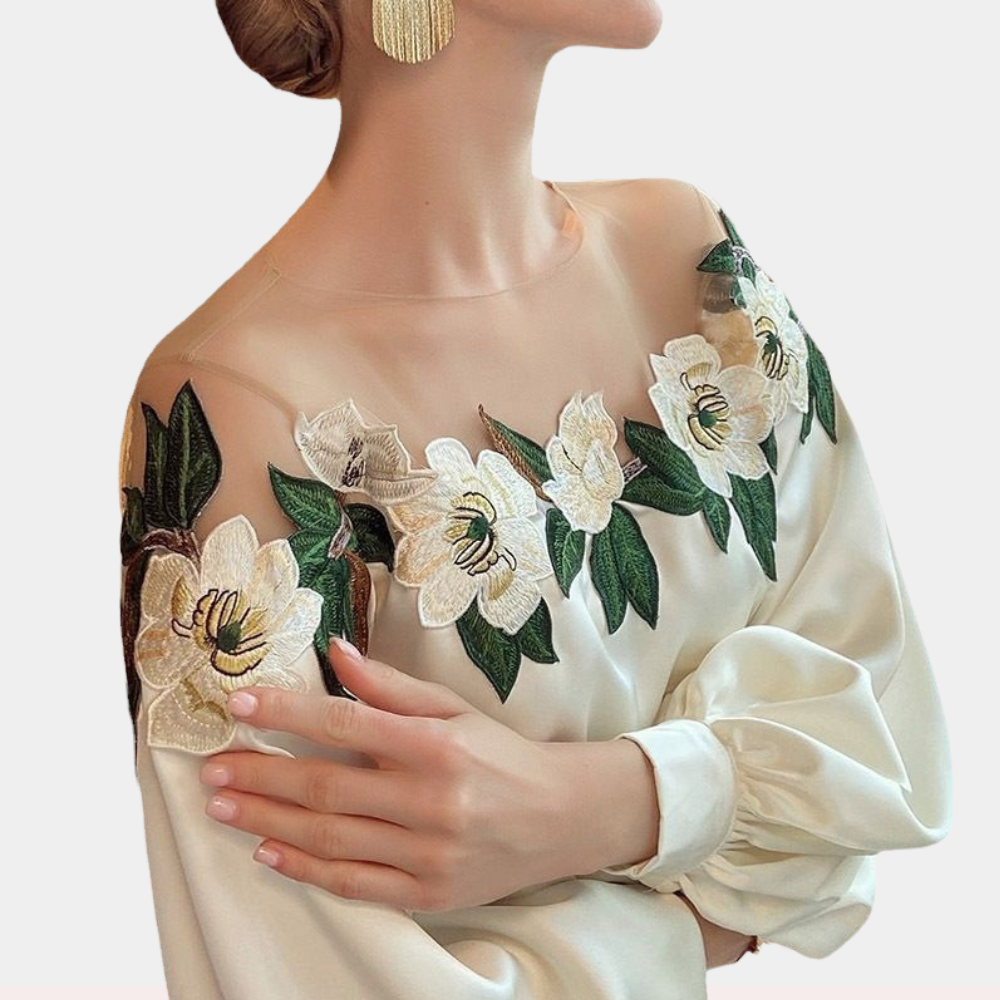 Isabel | Women's Floral Satin Blouse – Elegant & Lustrous Statement Piece