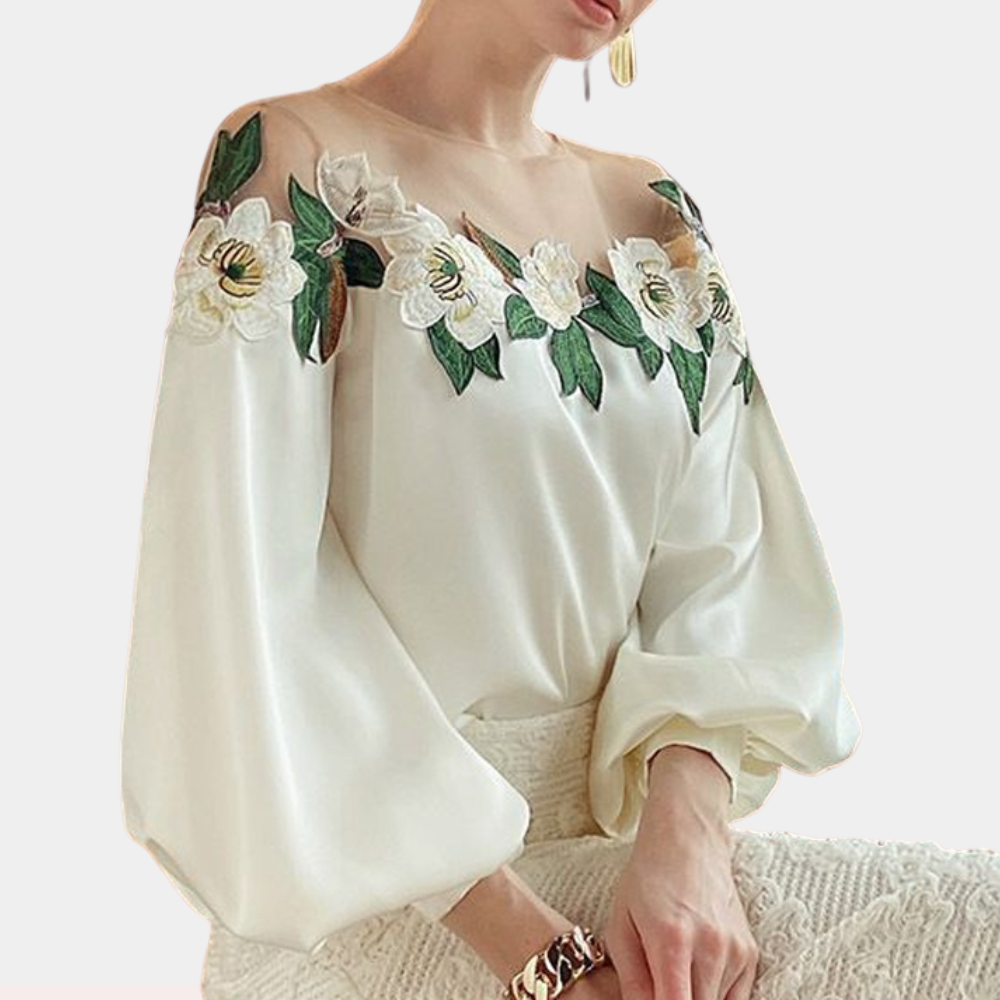 Isabel | Women's Floral Satin Blouse – Elegant & Lustrous Statement Piece