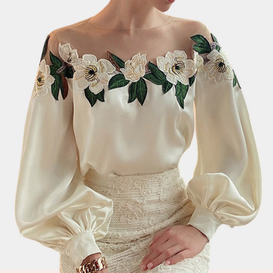 Isabel | Women's Floral Satin Blouse – Elegant & Lustrous Statement Piece