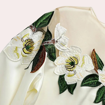 Isabel | Women's Floral Satin Blouse – Elegant & Lustrous Statement Piece