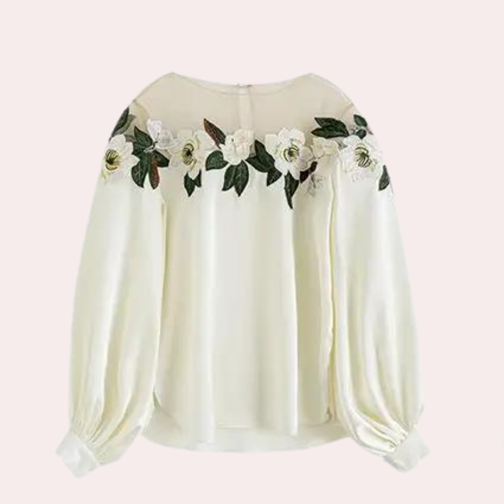 Isabel | Women's Floral Satin Blouse – Elegant & Lustrous Statement Piece