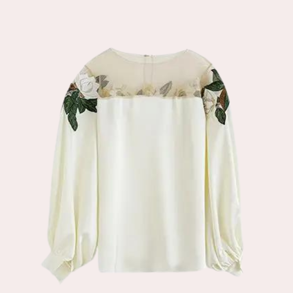 Isabel | Women's Floral Satin Blouse – Elegant & Lustrous Statement Piece